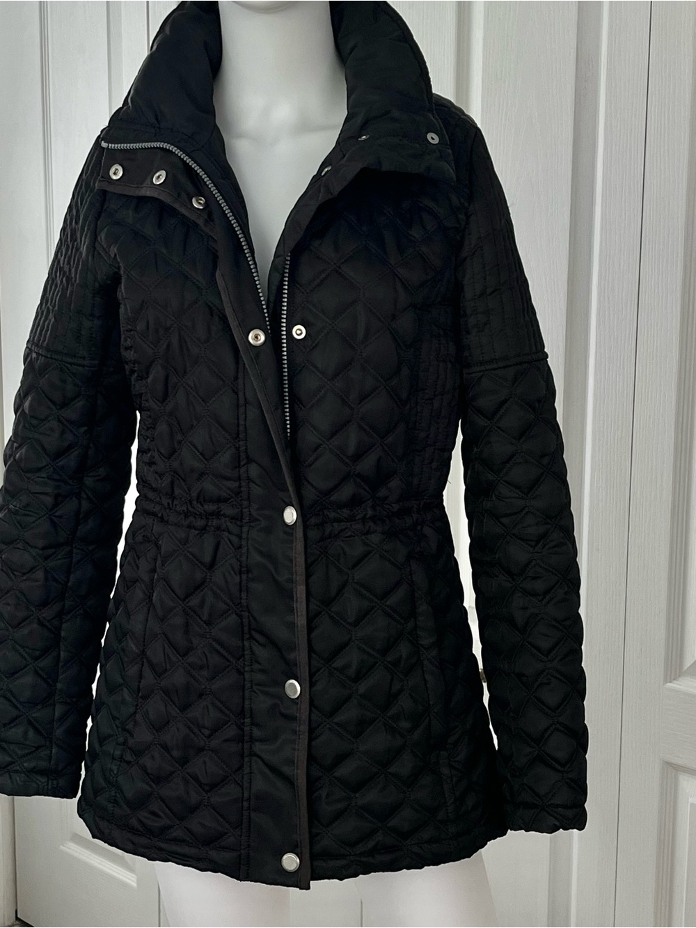 Marc New York Women Quilted Texture Full Zip/Snap Jacket Black Small (no Hood)